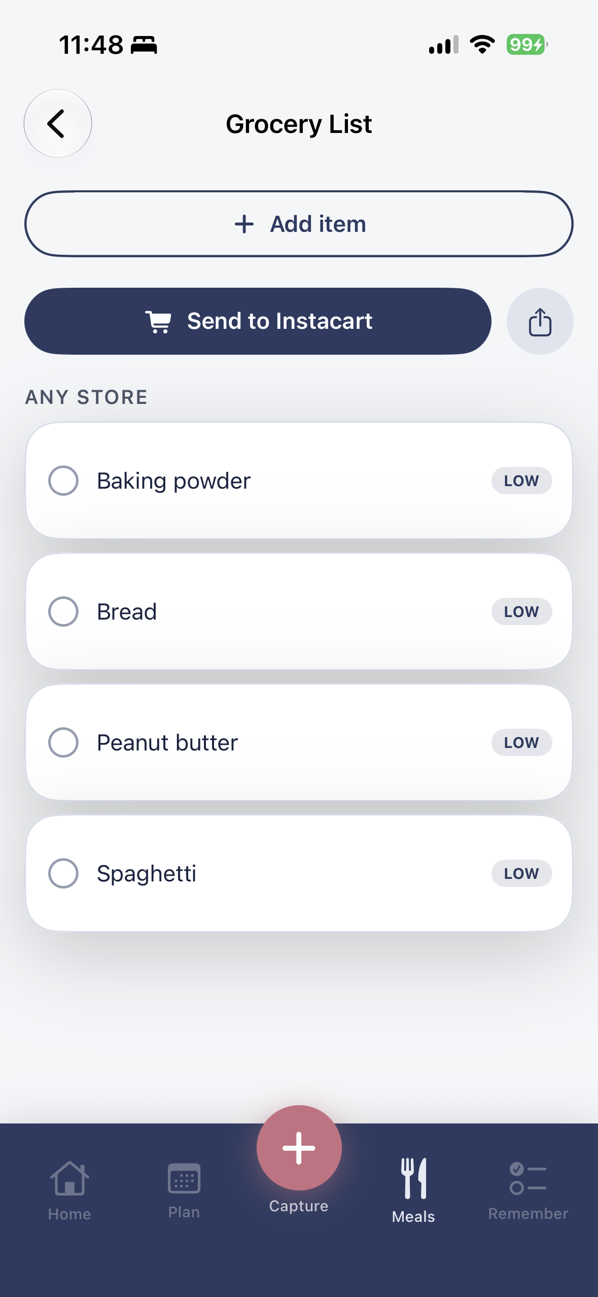Grocery list with Instacart