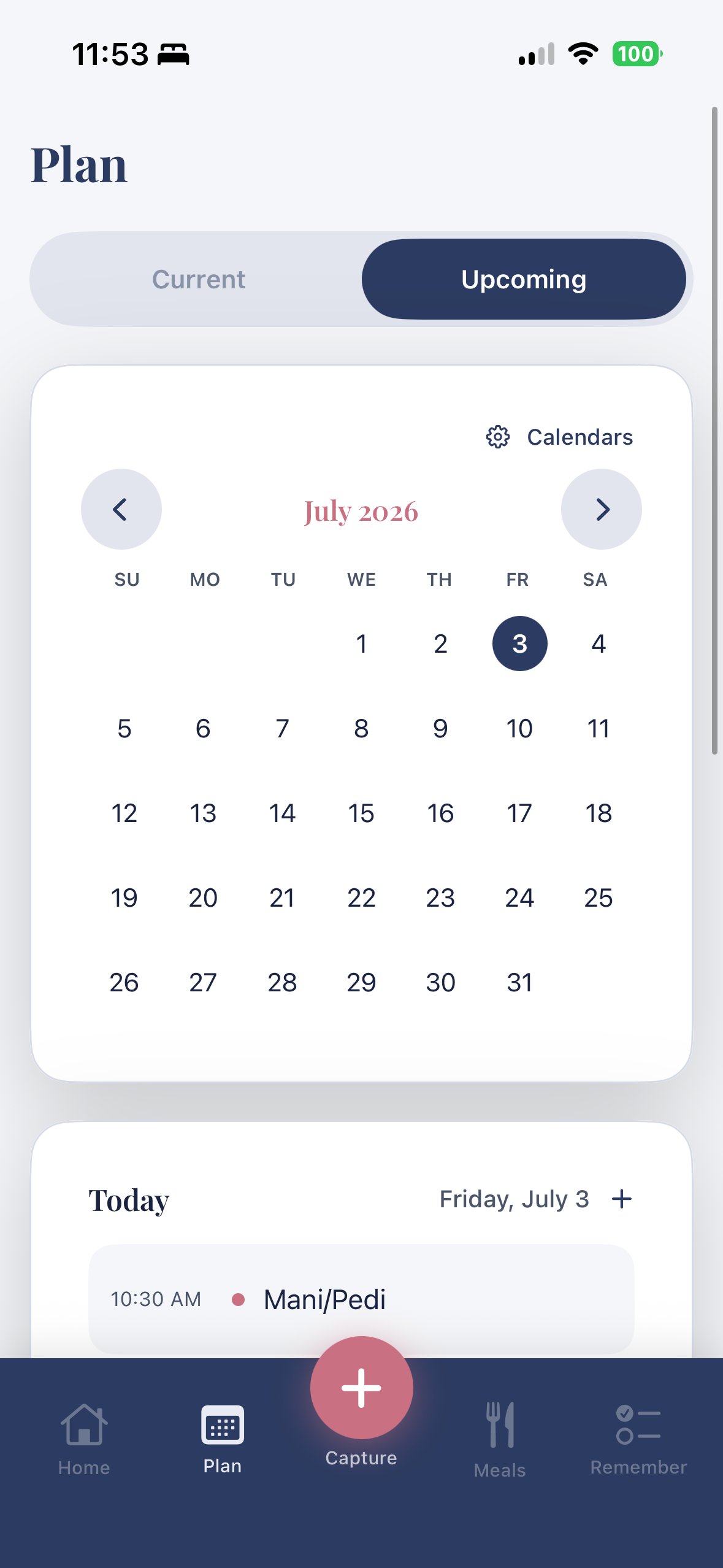Plan calendar view